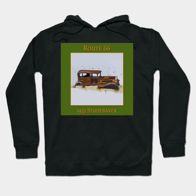 1932 Studebaker on Route 66 in Petroglyph National Park Hoodie by WelshDesigns